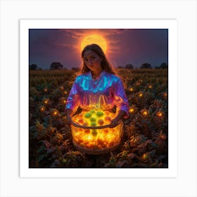 Girl In A Field Of Fruit Art Print