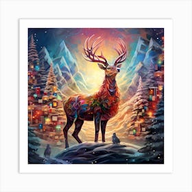 Snowfall Serenity: Seamless Christmas Deer Cascade Art Print