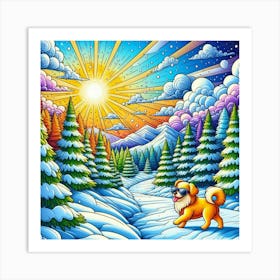 Dog In The Snow 5 Art Print