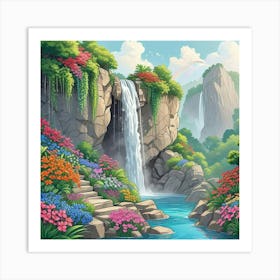 Garden With Waterfall Art Print (2) Art Print