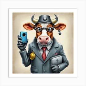 Cow In Business Suit 4 Art Print