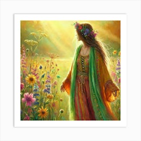 Woman In A Flower Field Art Print