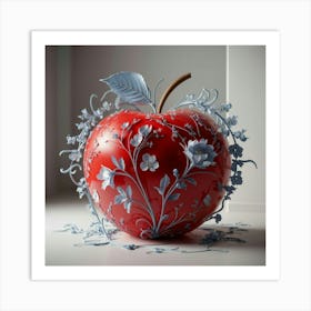 Red Apple With Flowers Art Print