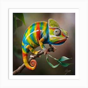 Kaleidoscope A Realistic Portrait Of A Vibrant Chameleon In Natural Habitat (5) Art Print