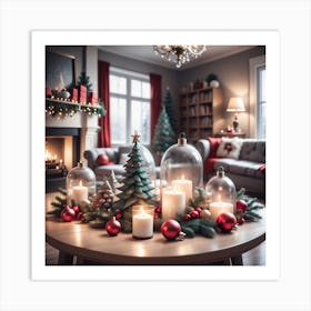 Christmas Decorations On Table In Living Room Mysterious (1) Art Print