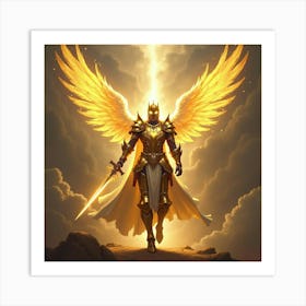 Celestial Knight In Golden Armor With Radiant Wings 1 Art Print