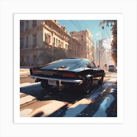 Black Car Driving Down The Street Art Print