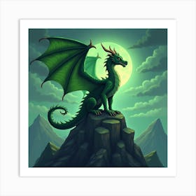 A Dragon With Emerald Scales Perched On A Mystical Mountain Peak 1 Art Print