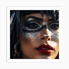 Woman With Feathers And Makeup Art Print