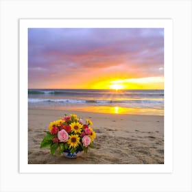 Flowers On The Beach At Sunset Art Print