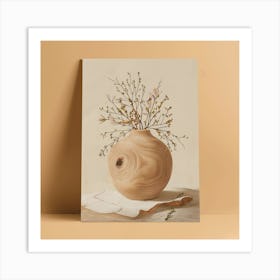 Wood Vase With Flowers 1 Art Print