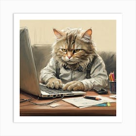 Cat At Work Art Print