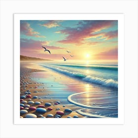 Serenity At Sunrise Wall Art A Peaceful Coastal Landscape Capturing The Tranquility Of Nature, Perfect For Creating A Calming Ambiance In Any Room Art Print Art Print