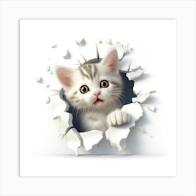 Kitten Peeking Through A Hole 1 Art Print