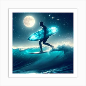 Surfer man In The Moonlight 2 Art Print