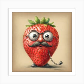 Strawberry Mustache Art Print