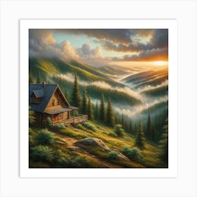 Sunrise In The Valley Cabin Art Print