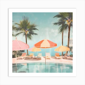 Swimming Pool With Umbrellas Art Print