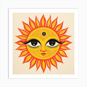 Risograph Style Vibrant Mystical Sun Print Art Print