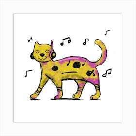 Cat With Music Notes Art Print