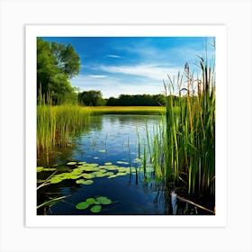 Grass Plant Vegetation Water Reed Calm Cane Season Scene Green Tranquil Background Natur (13) Art Print