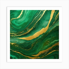 Luxury Abstract Emerald Green And Gold Marble Art Print