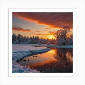 Sunset Over The River 1 Art Print