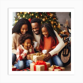 Happy Family With Christmas Gifts Art Print