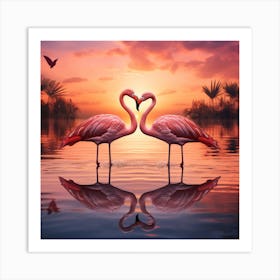 Flamingos At Sunset Art Print