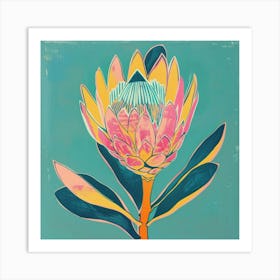 Protea 3 Square Flower Illustration Art Print