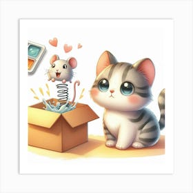 Cute Kitten And Mouse 1 Art Print