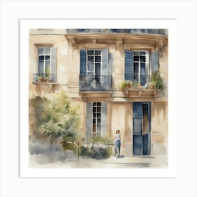 Watercolor Of A House In Paris Art Print