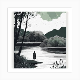 Man Walks By A Lake Art Print