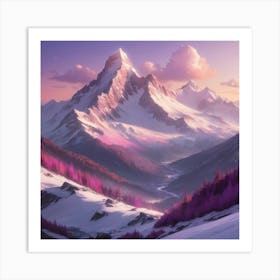 Snowy Mountains Paintings Art Print 1 Art Print