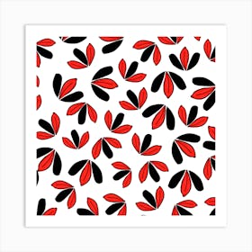 3 Leaf Flowers Red Black Art Print