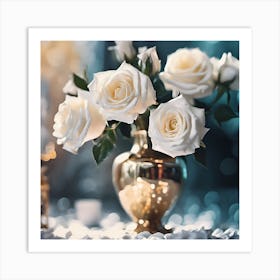 White Roses with Fallen Petals Art Print