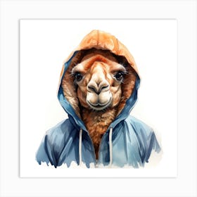 Watercolour Cartoon Camel In A Hoodie 1 Art Print