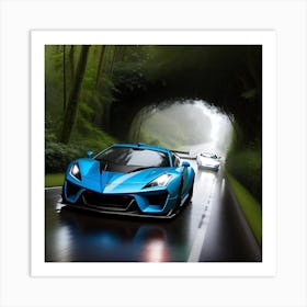 Blue car racing Art Print