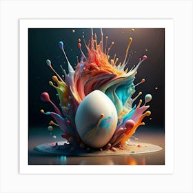 Abstract Colorful Explosion With A White Egg Art Print