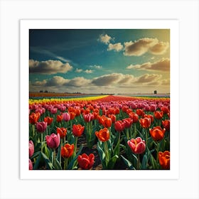 Tulip Field At Sunset Art Print