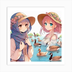 Two Girls With Ducks Art Print