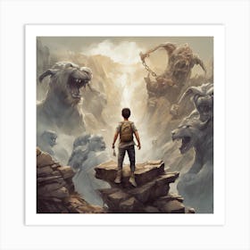 Boy Standing On Top Of Rocks Art Print