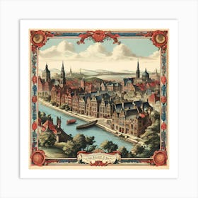 A Vintage Map, Of A Historic City With Ornate Borders And Labels art print 19 Art Print