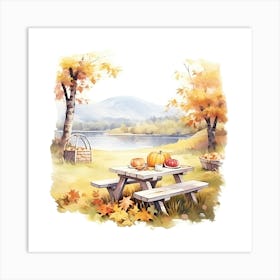 Autumn Picnic Table 5 Art Print