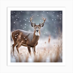 Deer In The Snow Art Print