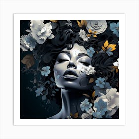 Black Woman With Flowers 11 Art Print