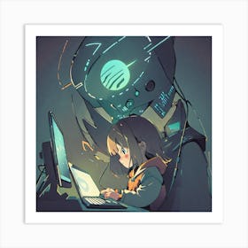 Anime Girl With A Laptop Art Print