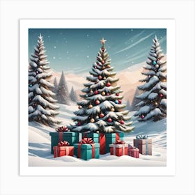 Christmas Tree With Presents 2 Art Print