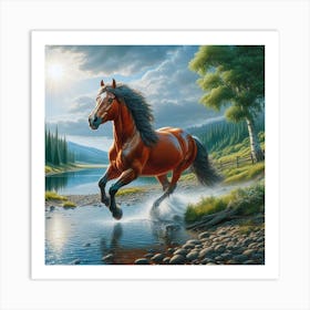 Horse By The River Art Print