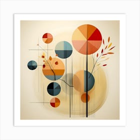 Autumn-Inspired Geometric Wall Art - Minimalist Abstract Design with Warm Earthy Tones and Natural Elements Poster